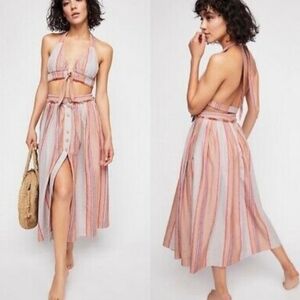 Free People Striped Cotton Skirt With Pockets